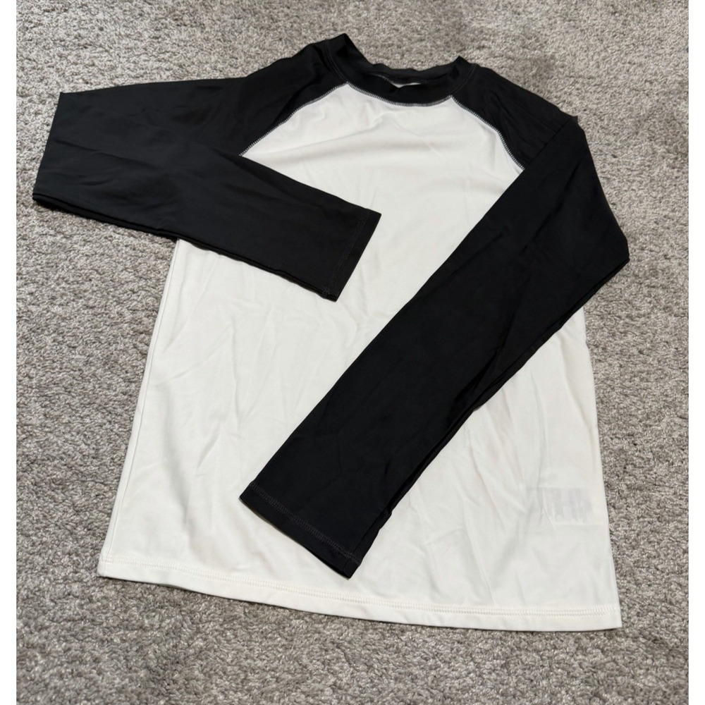 Old Navy Boys Long Sleeve Rash Guard Swim Shirt White/Dark Gray L (10-12)